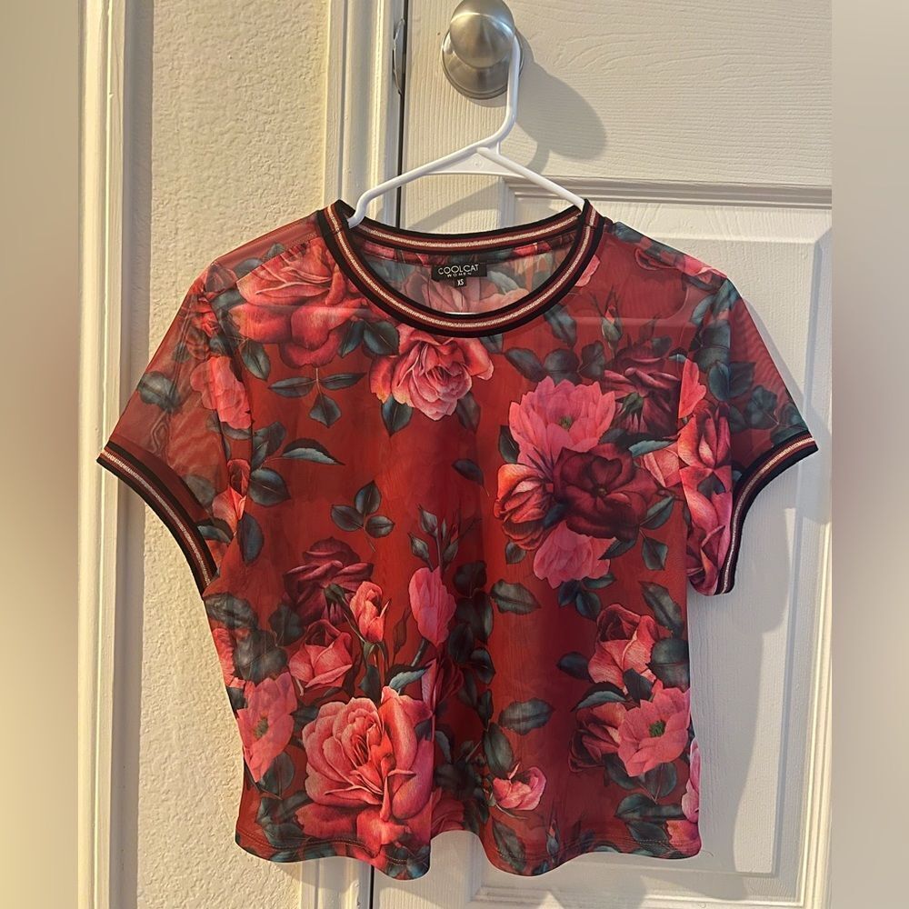 CoolCat Sheer Floral Mesh Top - Size XS